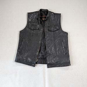 High Mileage Mens Leather Biker Vest Black Size Large